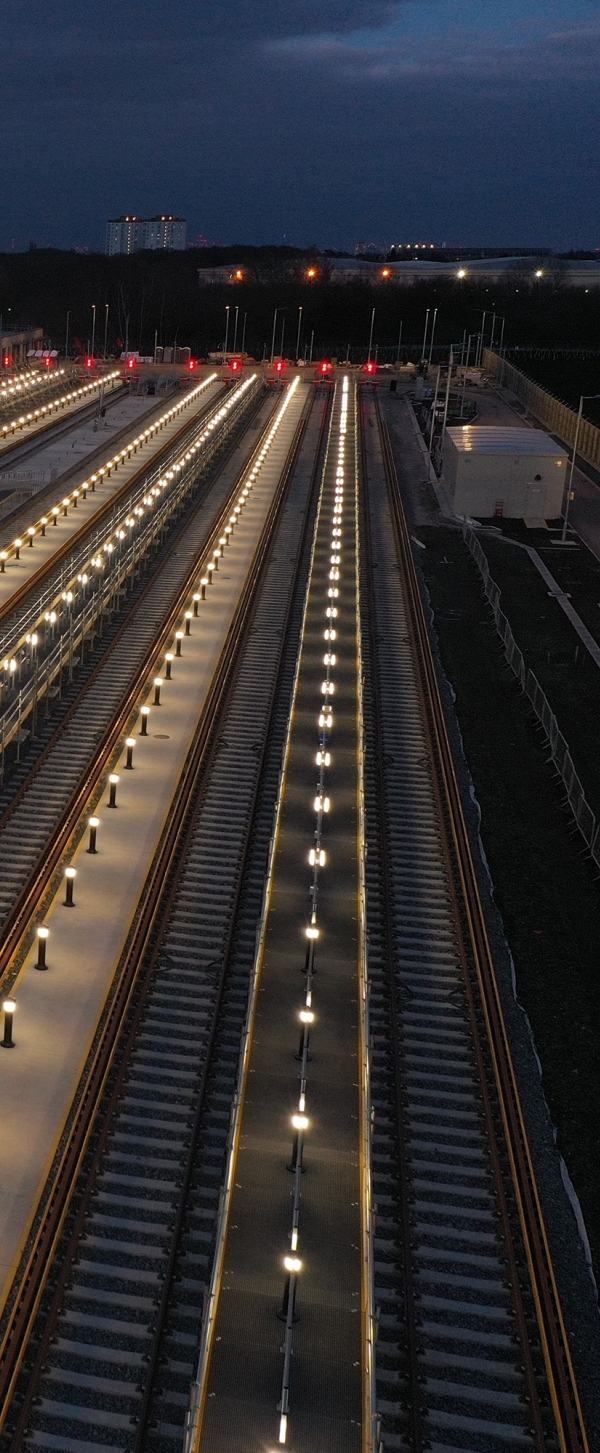 Feltham Depot shot at night lit up