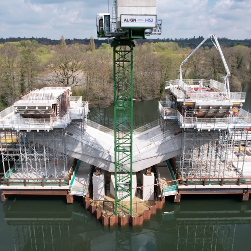V pier under construction for the Colne Valley Viaduct May 2023.JPG