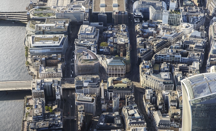 Birds eye view of King William Street 10-storey office and retail back to frame refurbishment 
