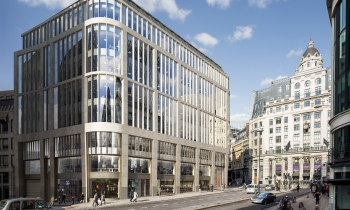 Exterior view of King William Street 10-storey office and retail back to frame refurbishment 