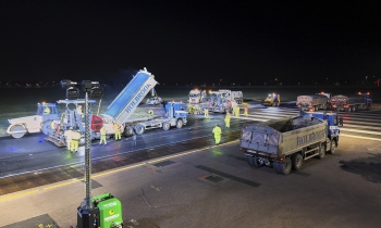 Heathrow airport resurfacing shot at night. 