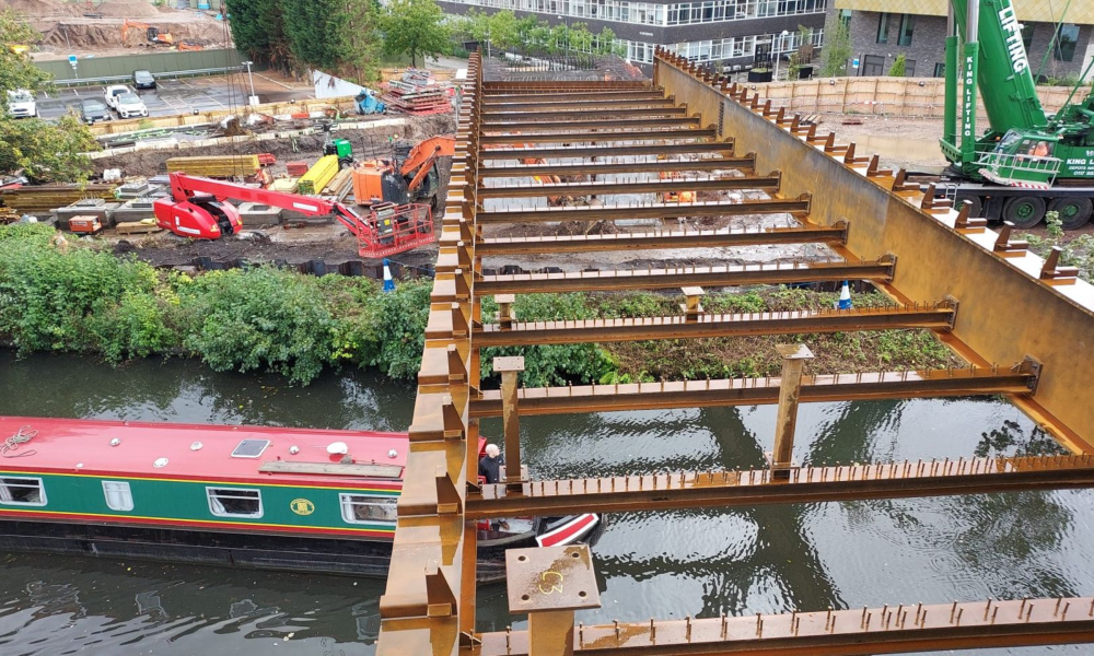 University Station Birmingham installation of a new canal bridge 