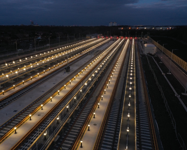 Feltham Depot shot at night lit up