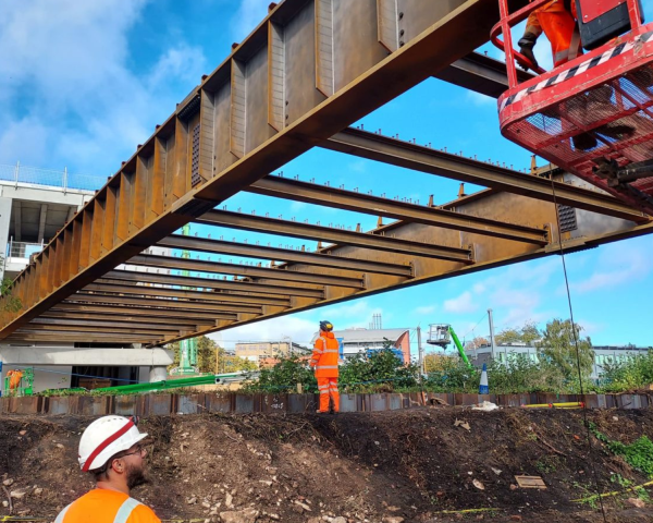 University Station Birmingham installation of a new canal bridge 