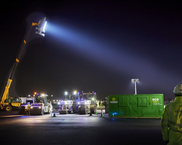 Heathrow airport resurfacing shot at night