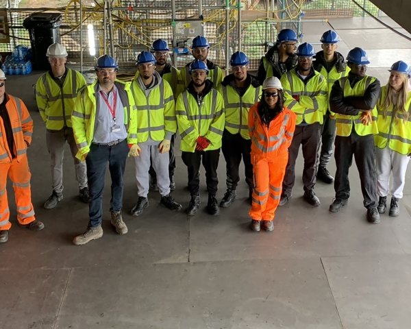 A38 Tame Valley Viaduct site team with students