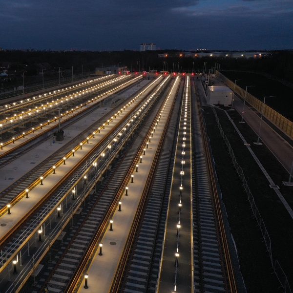 Feltham Depot shot at night lit up