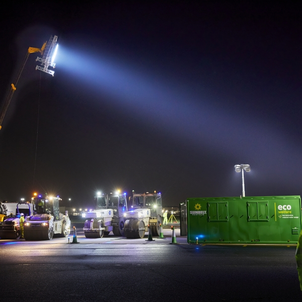 Heathrow airport resurfacing shot at night