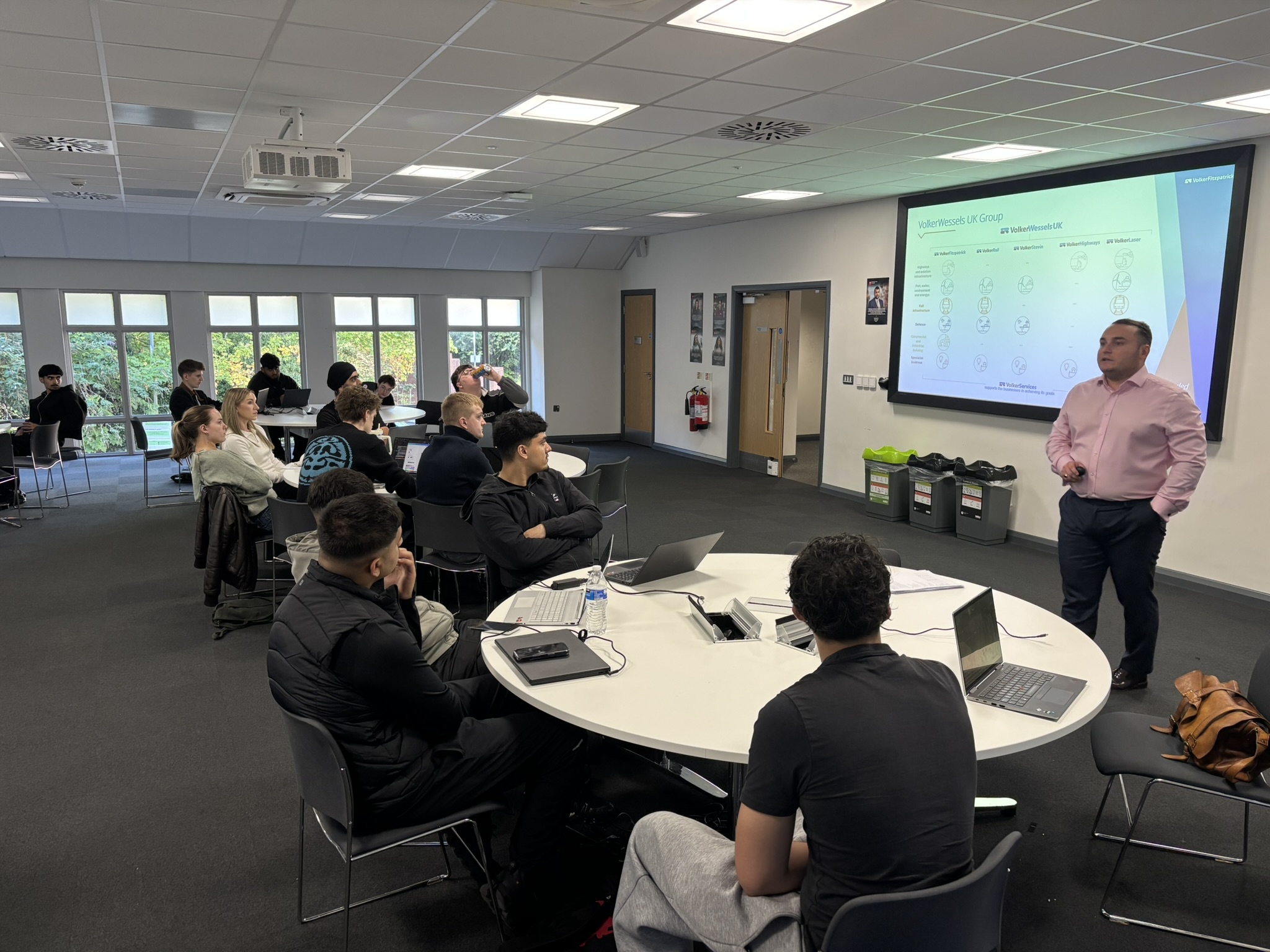 Nottingham Trent University students taking part in the Week in the Life of a Quantity Surveyor programme at VolkerFitzpatrick's Dirac Building project in Cambridge