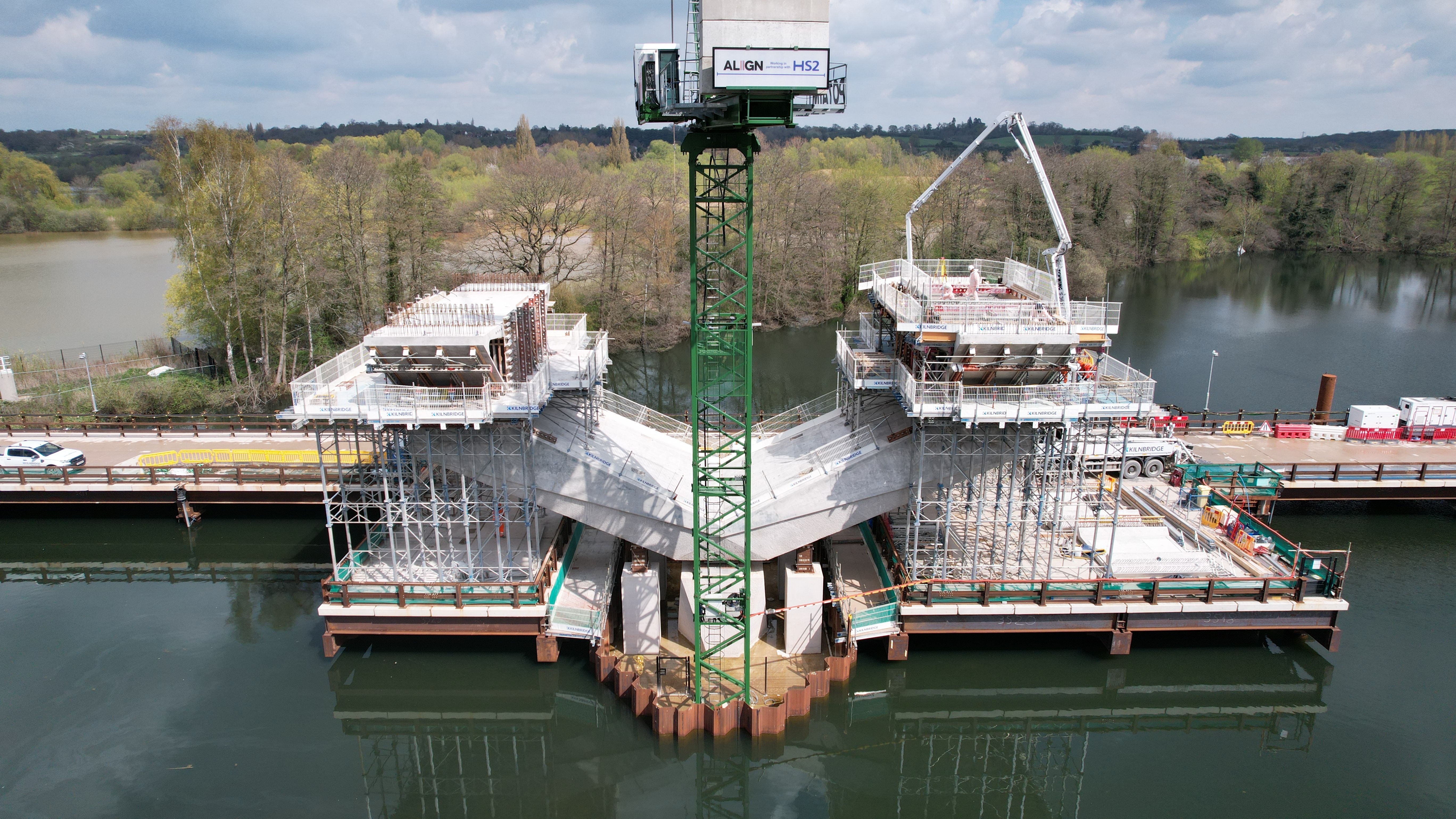 V pier under construction for the Colne Valley Viaduct May 2023.JPG