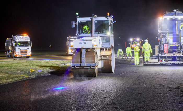 Heathrow airport resurfacing shot at night