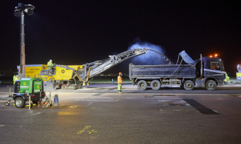 Heathrow airport resurfacing shot at night