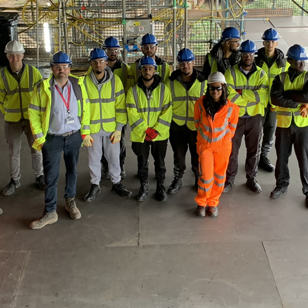 A38 Tame Valley Viaduct site team with students