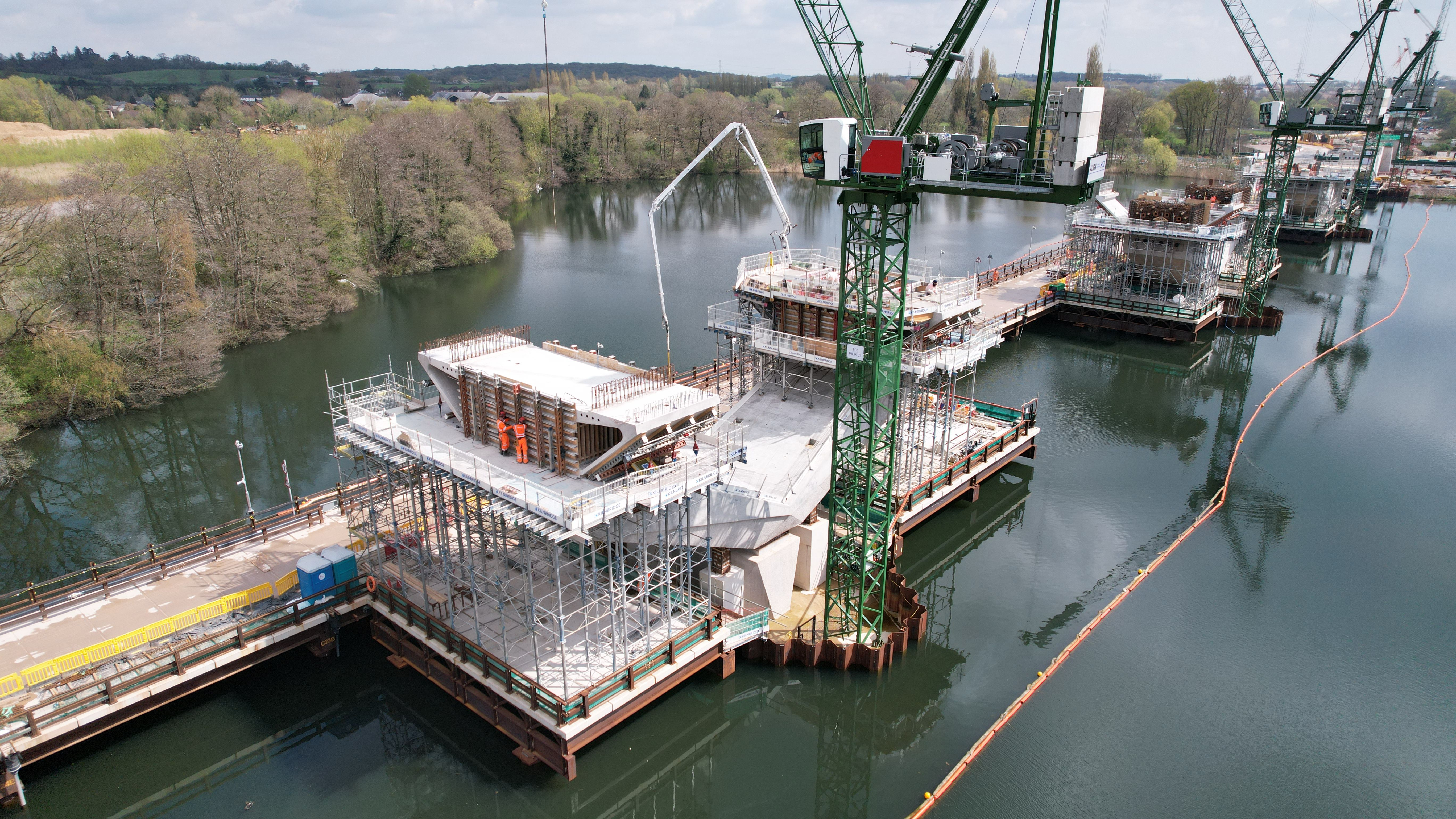 HS2 project , a view of three huge V piers under construction for the Colne Valley Viaduct May 2023